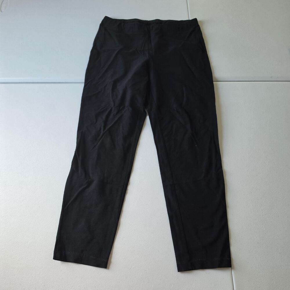 Eileen Fisher Leggings Womens Medium Petite Black Knit Ankle Mid Rise Stretch